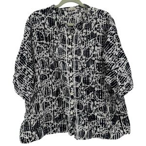 Marketplace handwork of India black and white embroidered blouse size 2X cotton